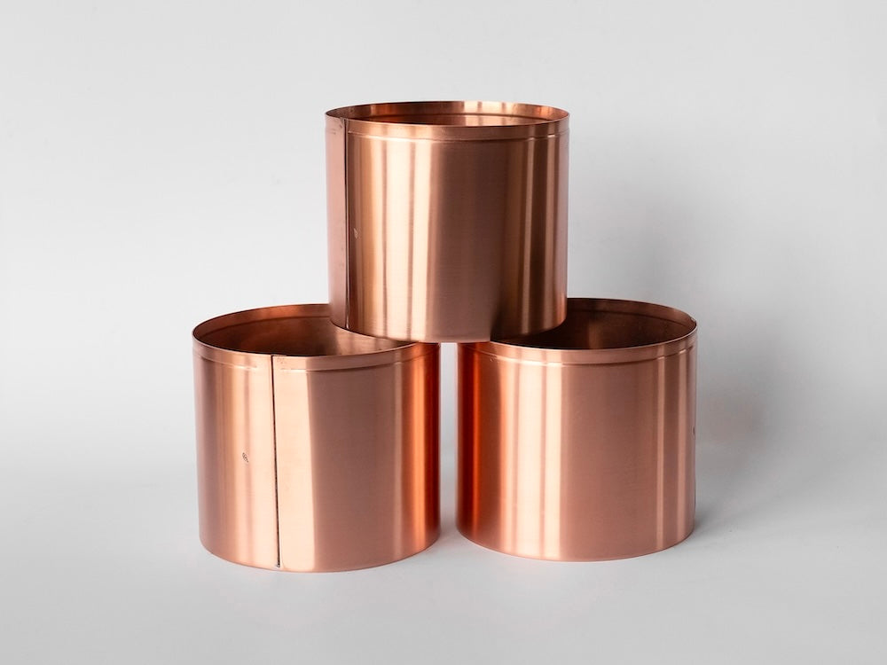 3 copper plant pots