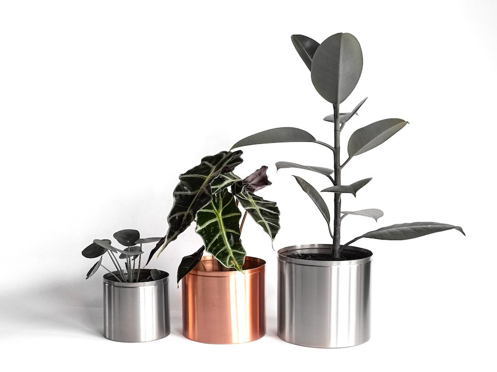 Copper and Green copper plant pot range small to large
