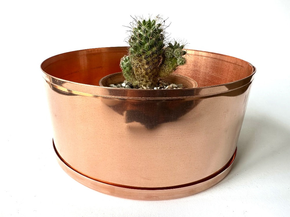 Hand made copper plant pot with cactus