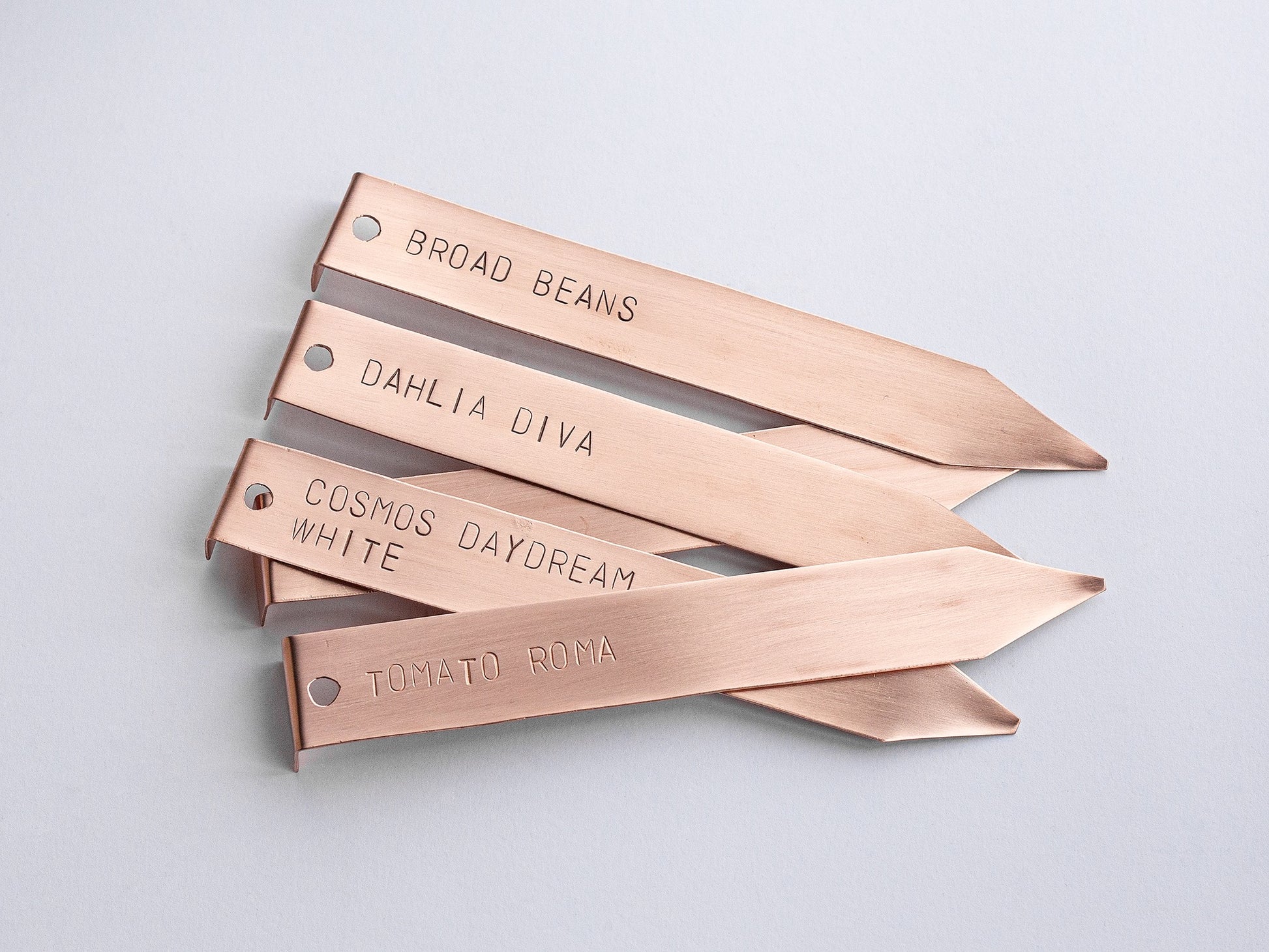 5 hand stamped Copper Plant Labels