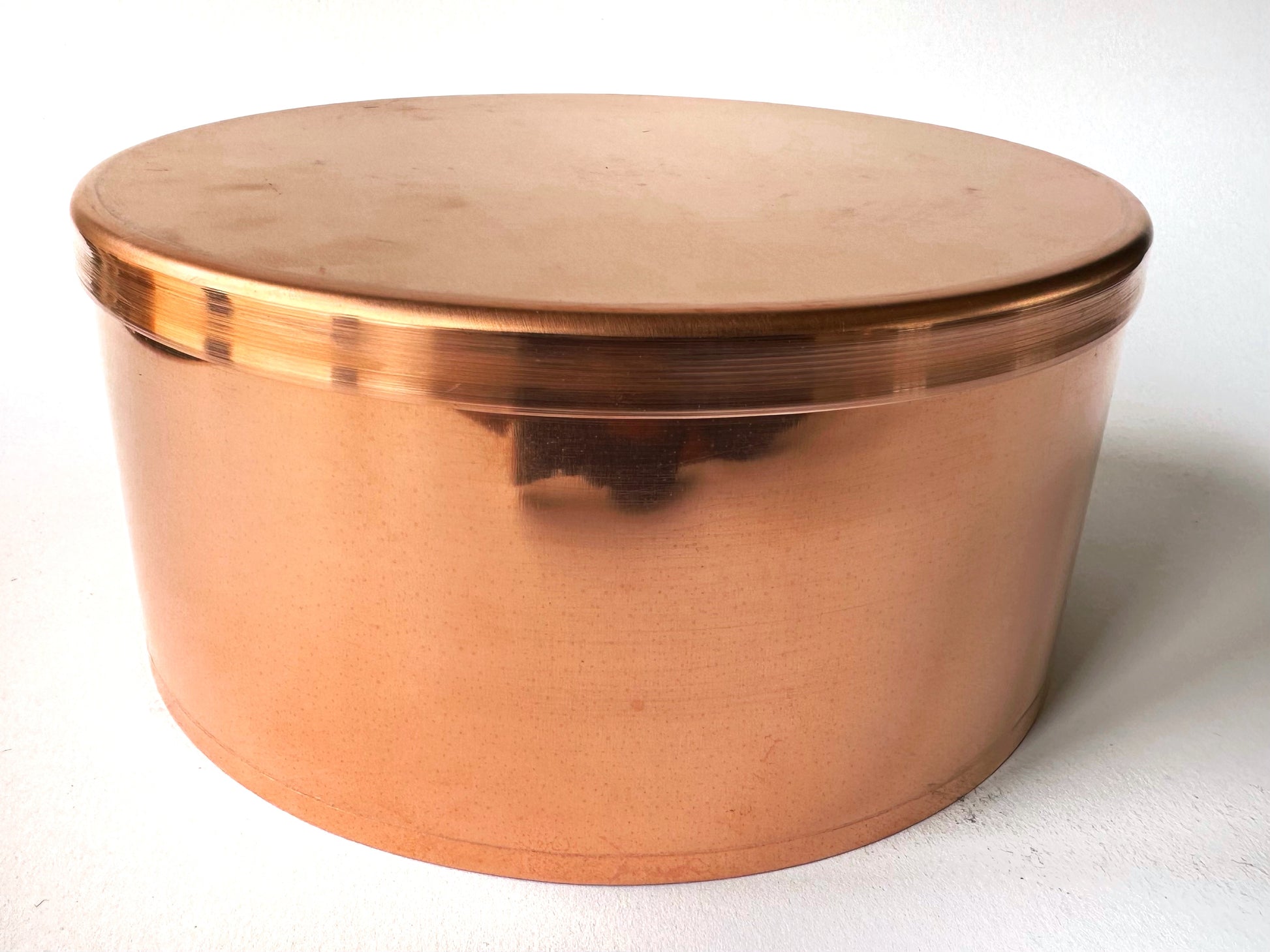 Hand made copper planter bottom view