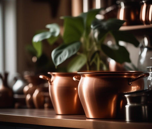 Two Green House Plants in Copper Pots