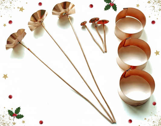 Copper and Green Christmas Bundle of Bee Drinkers, Slug Rings and Copper Mushrooms.