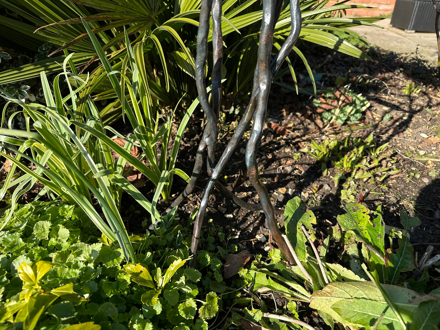 Copper and Steel Bird Bath with Leaves