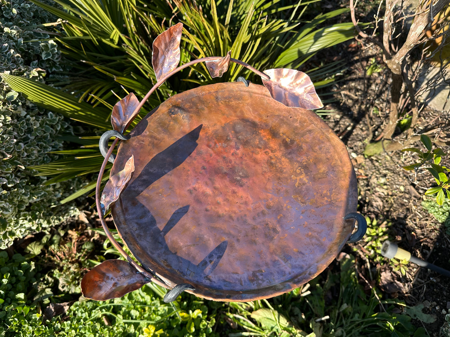 Copper and Steel Bird Bath with Leaves