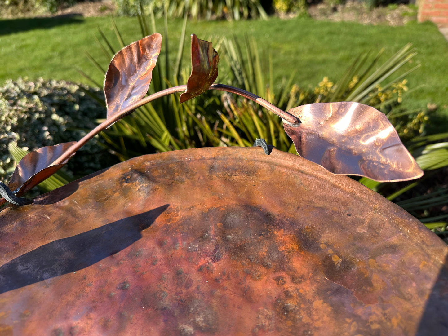 Copper and Steel Bird Bath with Leaves