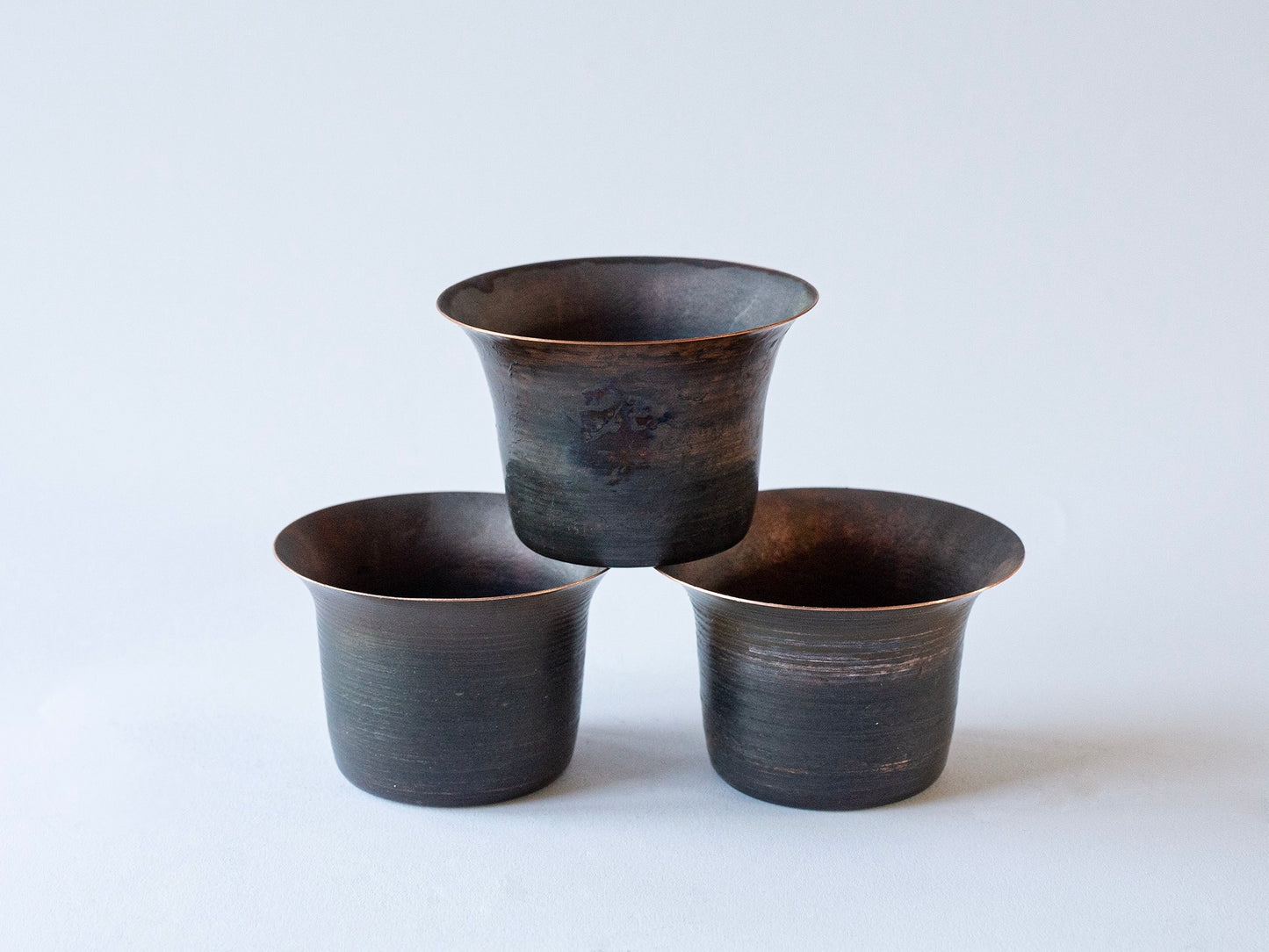 3 x Blackened Copper Pots