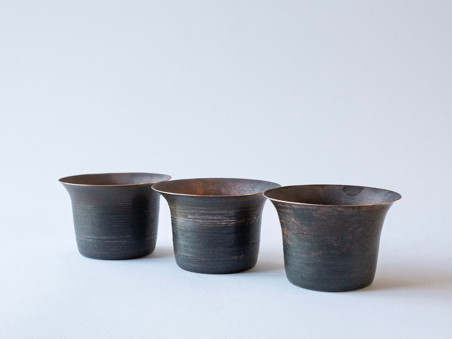 3 x Blackened Copper Pots